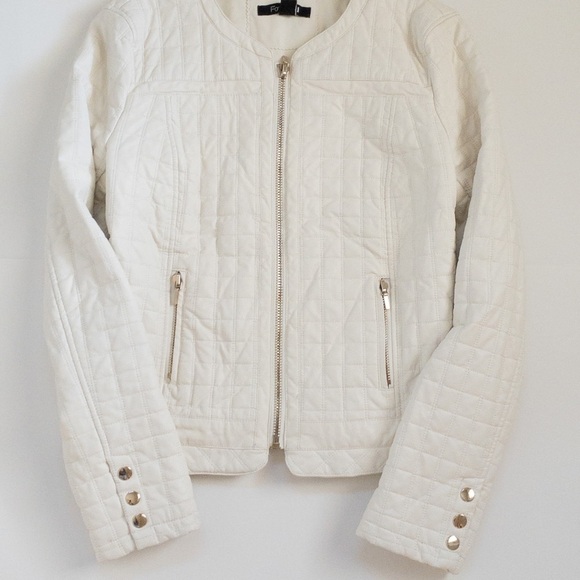 𝅺Forever 21 White Vegan Faux Leather Moto Jacket Coat Checker Print Size L NWOT - Picture 4 of 14